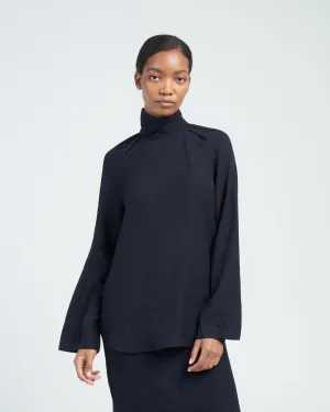 high-neck crepe blouse - navy