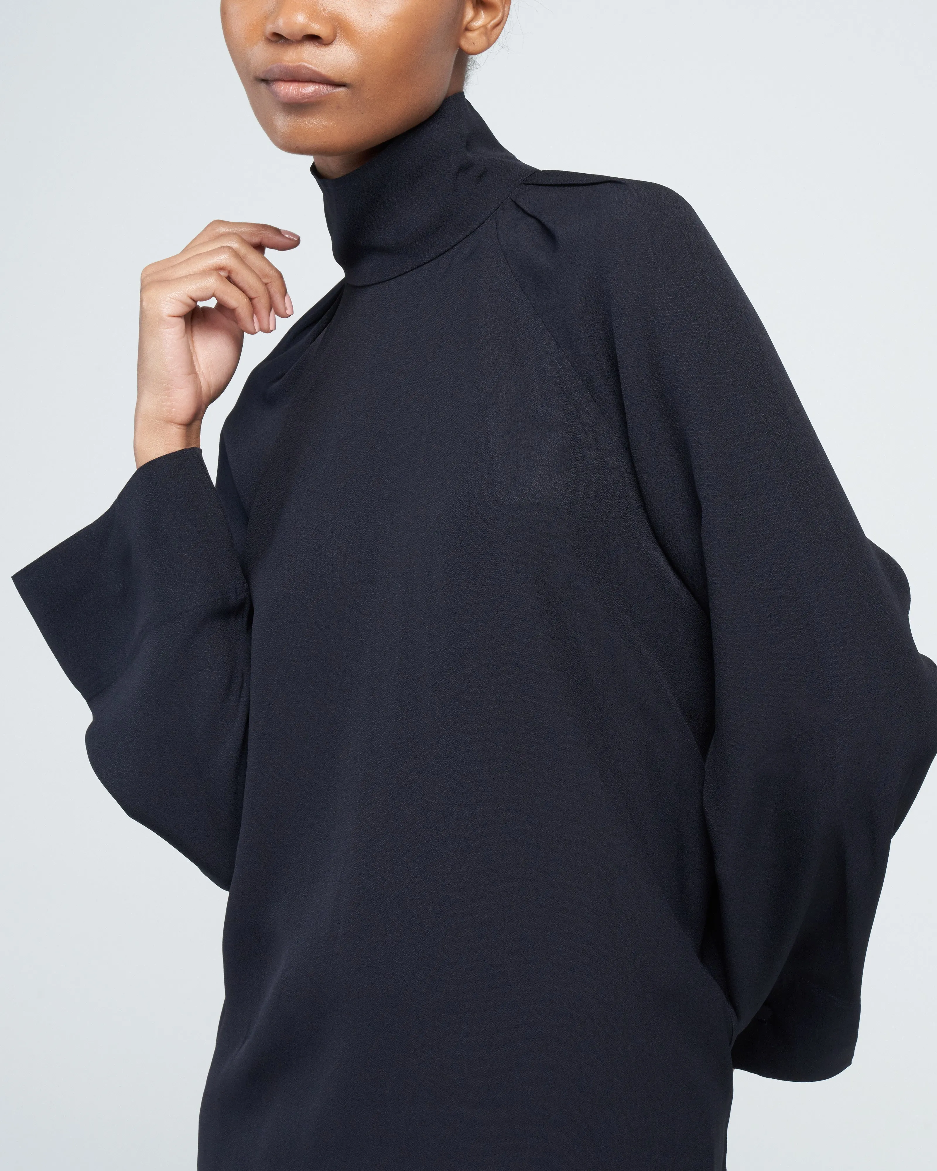 high-neck crepe blouse - navy