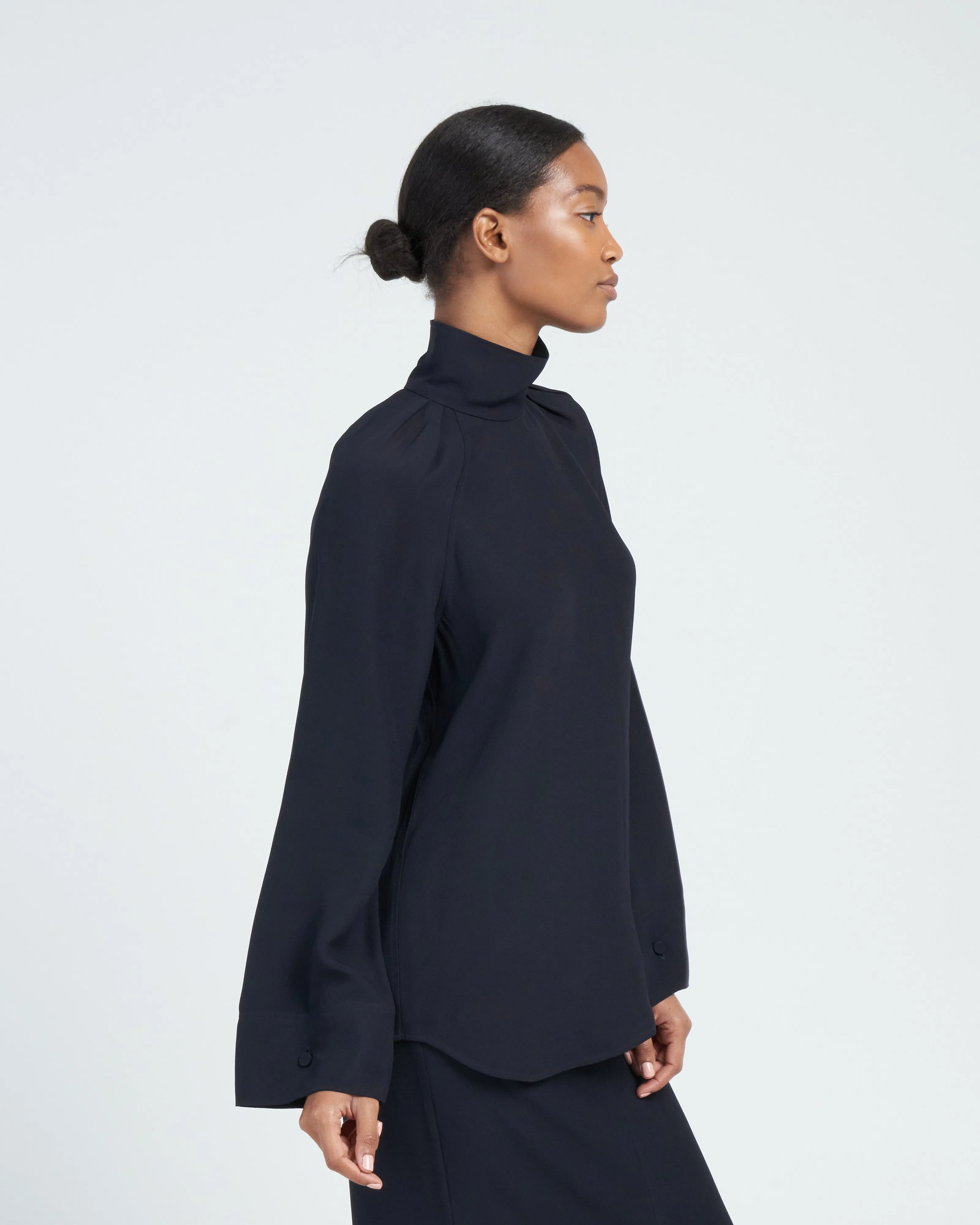 high-neck crepe blouse - navy