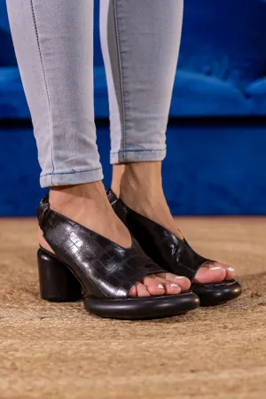 Humphries Croc-Pattern Leather Sandal - Black