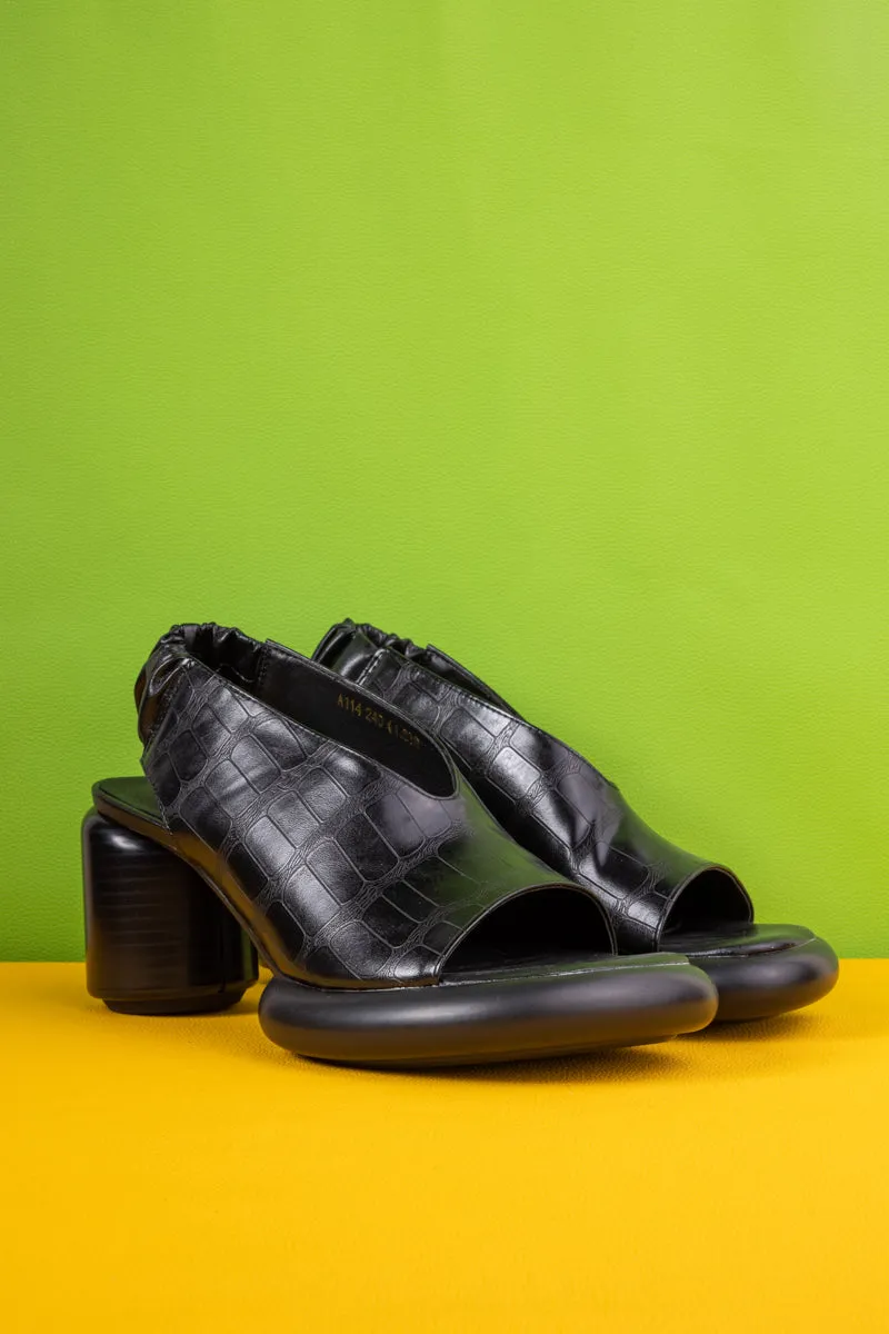 Humphries Croc-Pattern Leather Sandal - Black