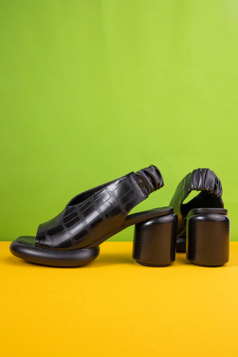 Humphries Croc-Pattern Leather Sandal - Black