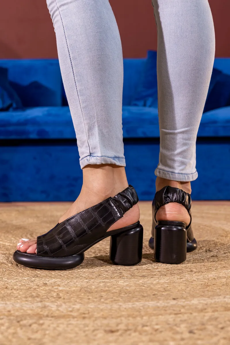 Humphries Croc-Pattern Leather Sandal - Black
