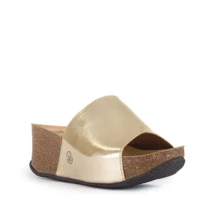 Inoro - Vegan Wedge Metallic Slider - Metallic Gold