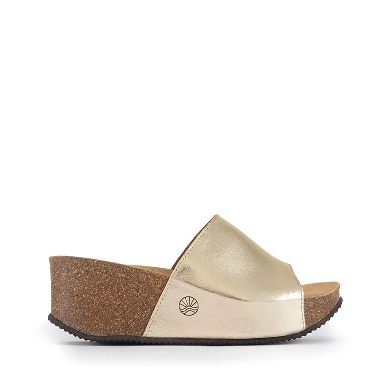 Inoro - Vegan Wedge Metallic Slider - Metallic Gold
