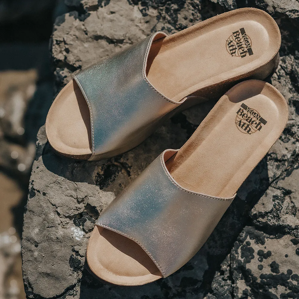 Inoro - Vegan Wedge Metallic Slider - Metallic Gold