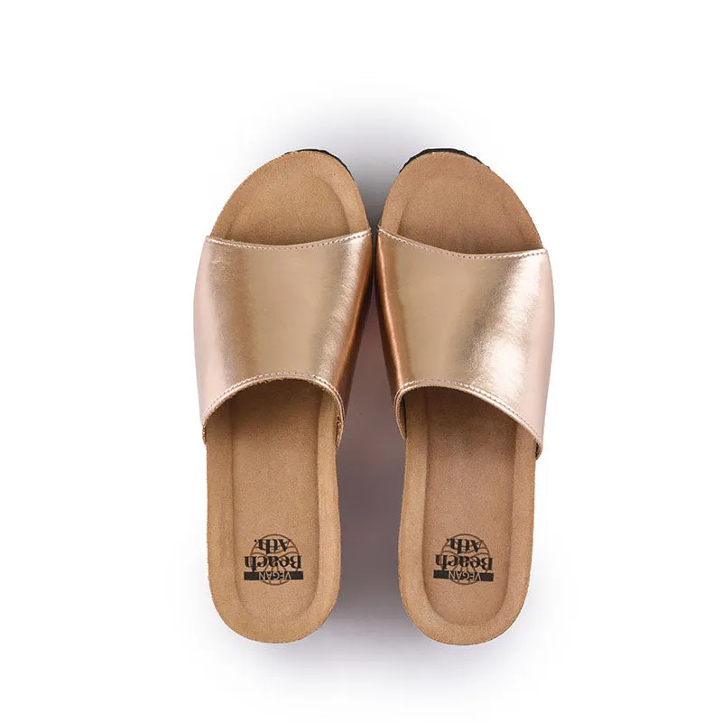 Inoro - Vegan Wedge Metallic Slider - Rose Gold