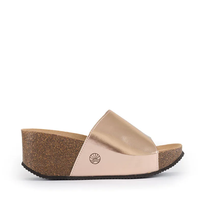 Inoro - Vegan Wedge Metallic Slider - Rose Gold