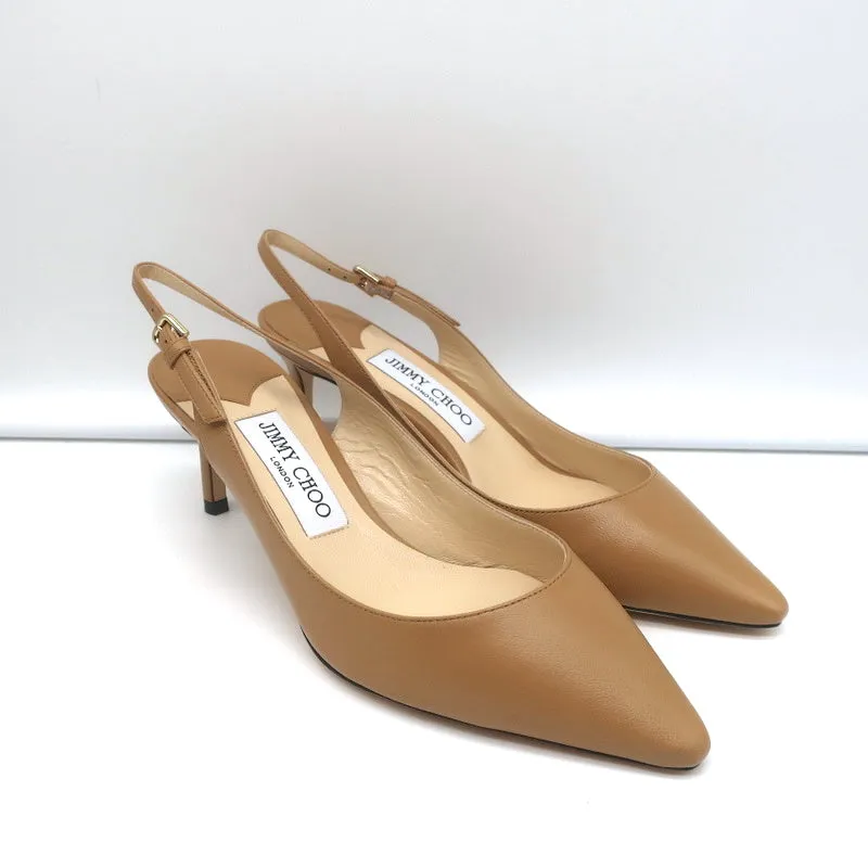 Jimmy Choo Erin 60 Slingback Pumps Camel Leather Size 37 Pointed Toe Heels NEW