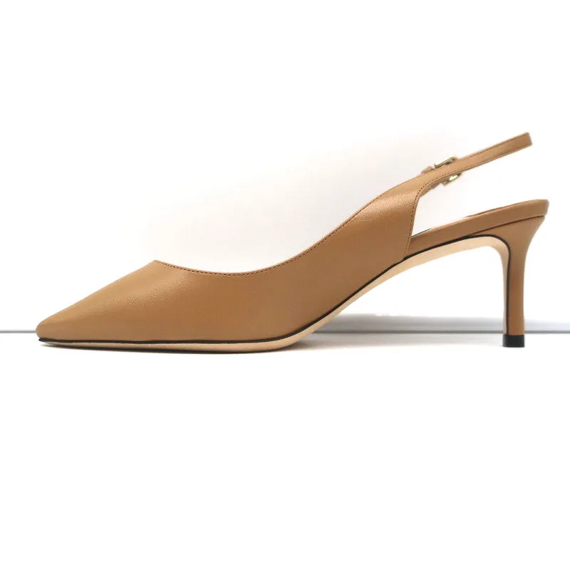 Jimmy Choo Erin 60 Slingback Pumps Camel Leather Size 37 Pointed Toe Heels NEW