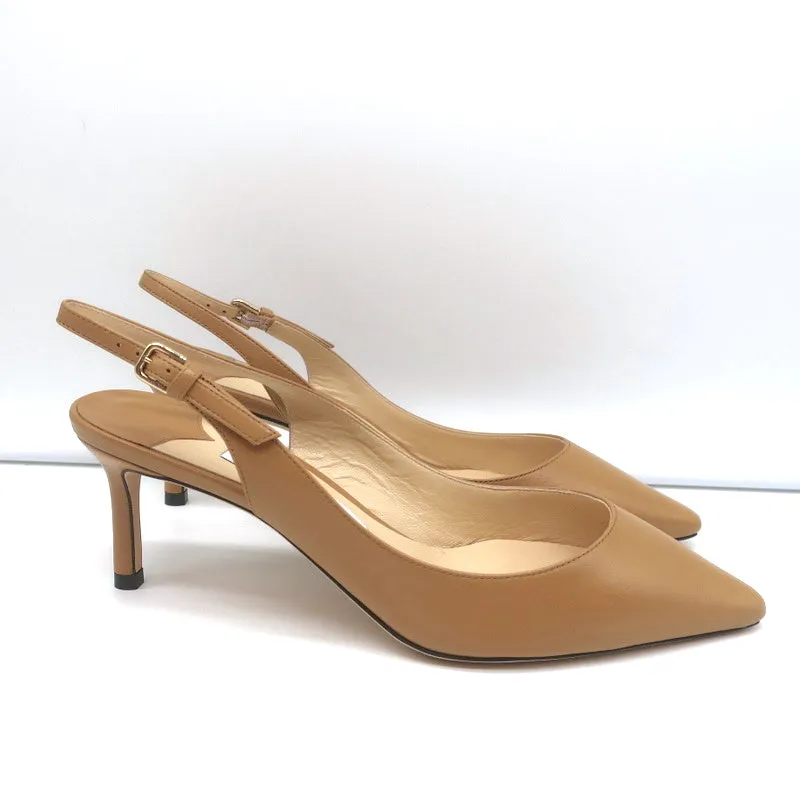 Jimmy Choo Erin 60 Slingback Pumps Camel Leather Size 37 Pointed Toe Heels NEW