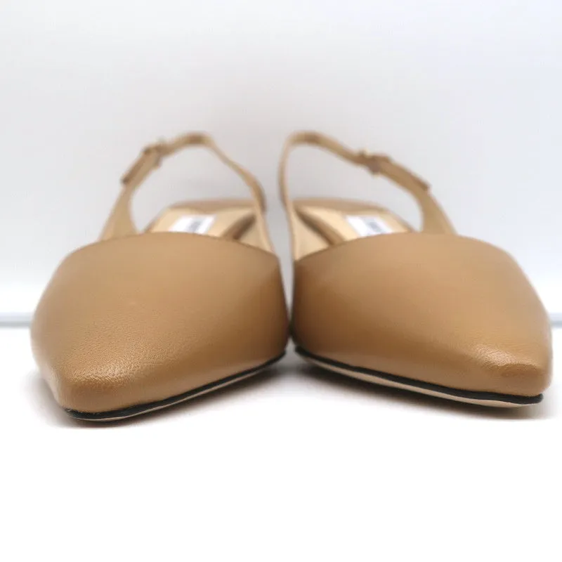 Jimmy Choo Erin 60 Slingback Pumps Camel Leather Size 37 Pointed Toe Heels NEW