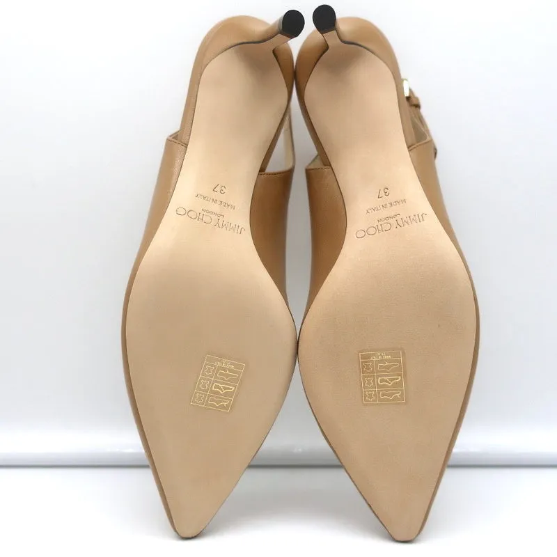 Jimmy Choo Erin 60 Slingback Pumps Camel Leather Size 37 Pointed Toe Heels NEW