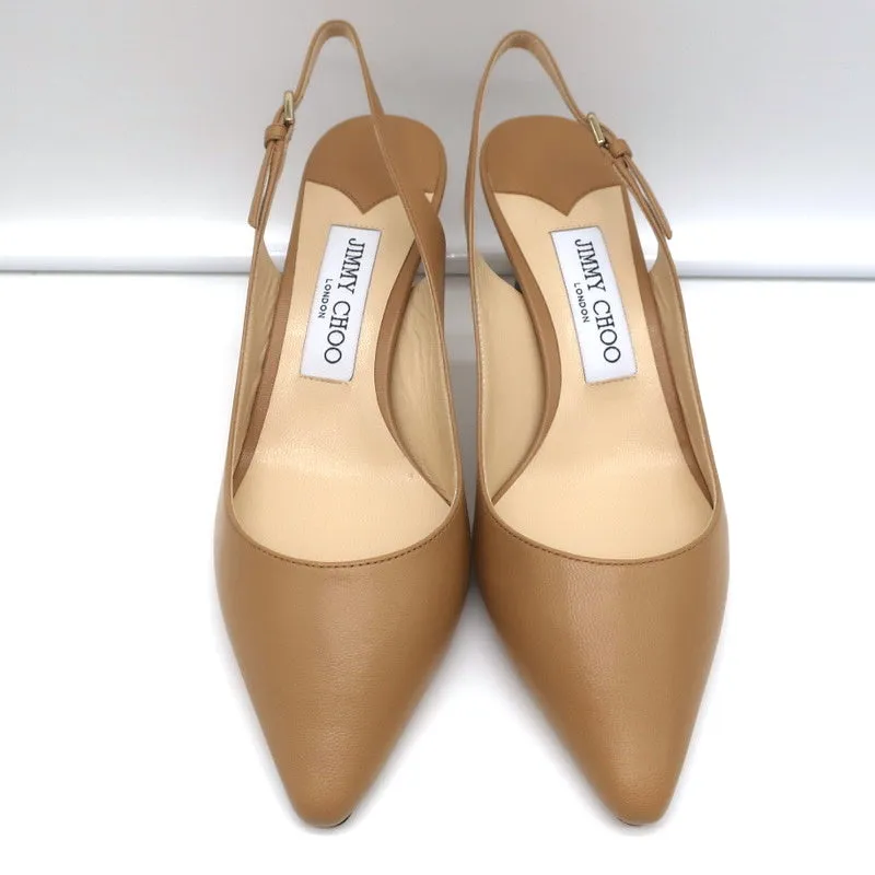 Jimmy Choo Erin 60 Slingback Pumps Camel Leather Size 37 Pointed Toe Heels NEW