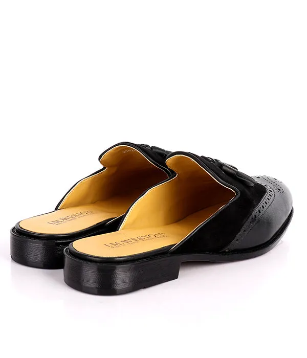John Foster Brogue Suede Tassel Mule|Black