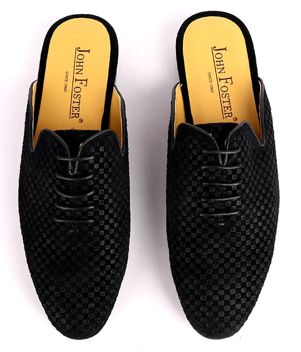 John Foster Lace-up Suede Men's Mules|Black