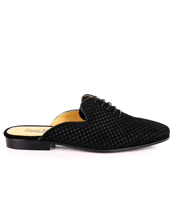 John Foster Lace-up Suede Men's Mules|Black
