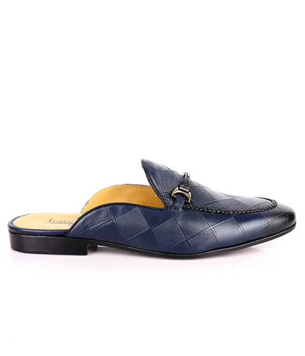 John Foster Squared Pattern Horsebit Mules|Blue