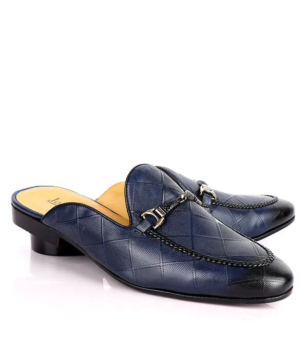 John Foster Squared Pattern Horsebit Mules|Blue