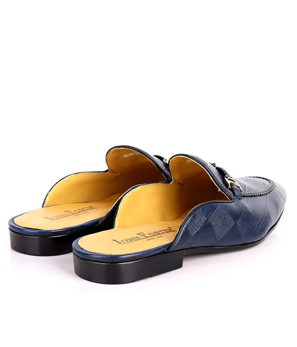 John Foster Squared Pattern Horsebit Mules|Blue