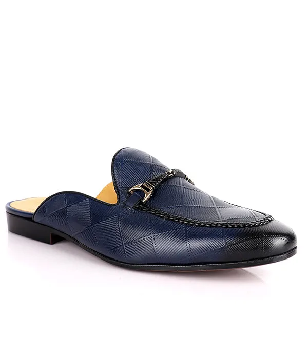 John Foster Squared Pattern Horsebit Mules|Blue