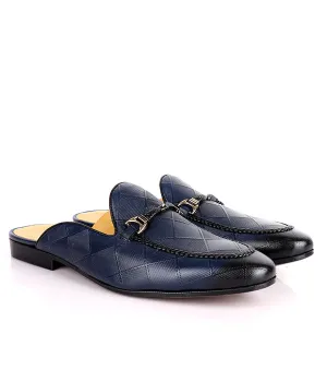 John Foster Squared Pattern Horsebit Mules|Blue