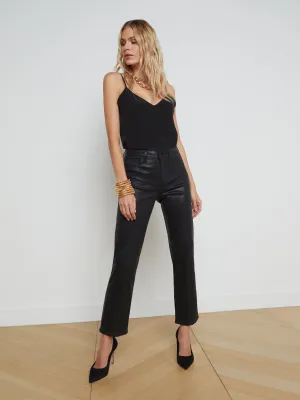 L'Agence - Ginny High Rise Straight Coated Jean - Noir Coated