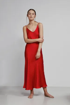 long v neck slip dress, ruby dot (seconds)