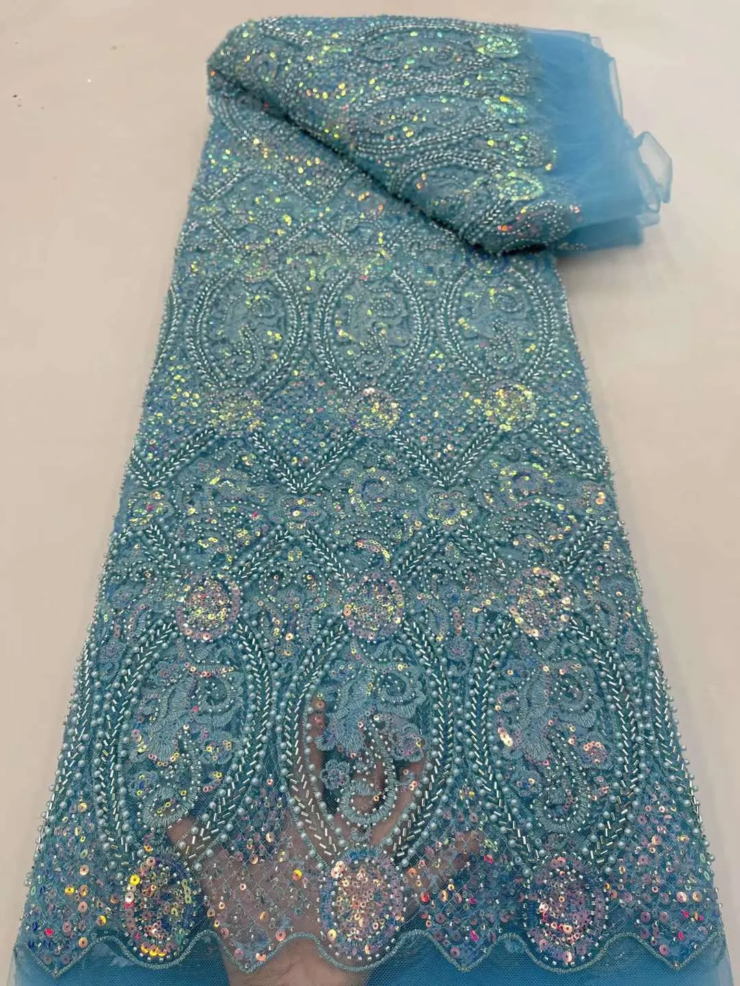 Luxurious African Groom Sequins Lace Fabric High Quality 2023 Heavy Beads Embroidery French Tulle Lace