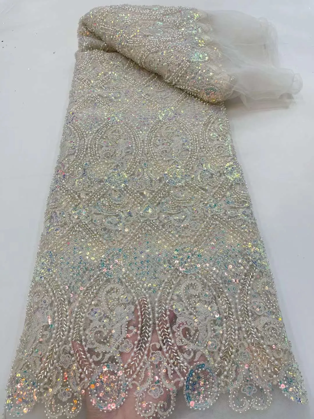 Luxurious African Groom Sequins Lace Fabric High Quality 2023 Heavy Beads Embroidery French Tulle Lace
