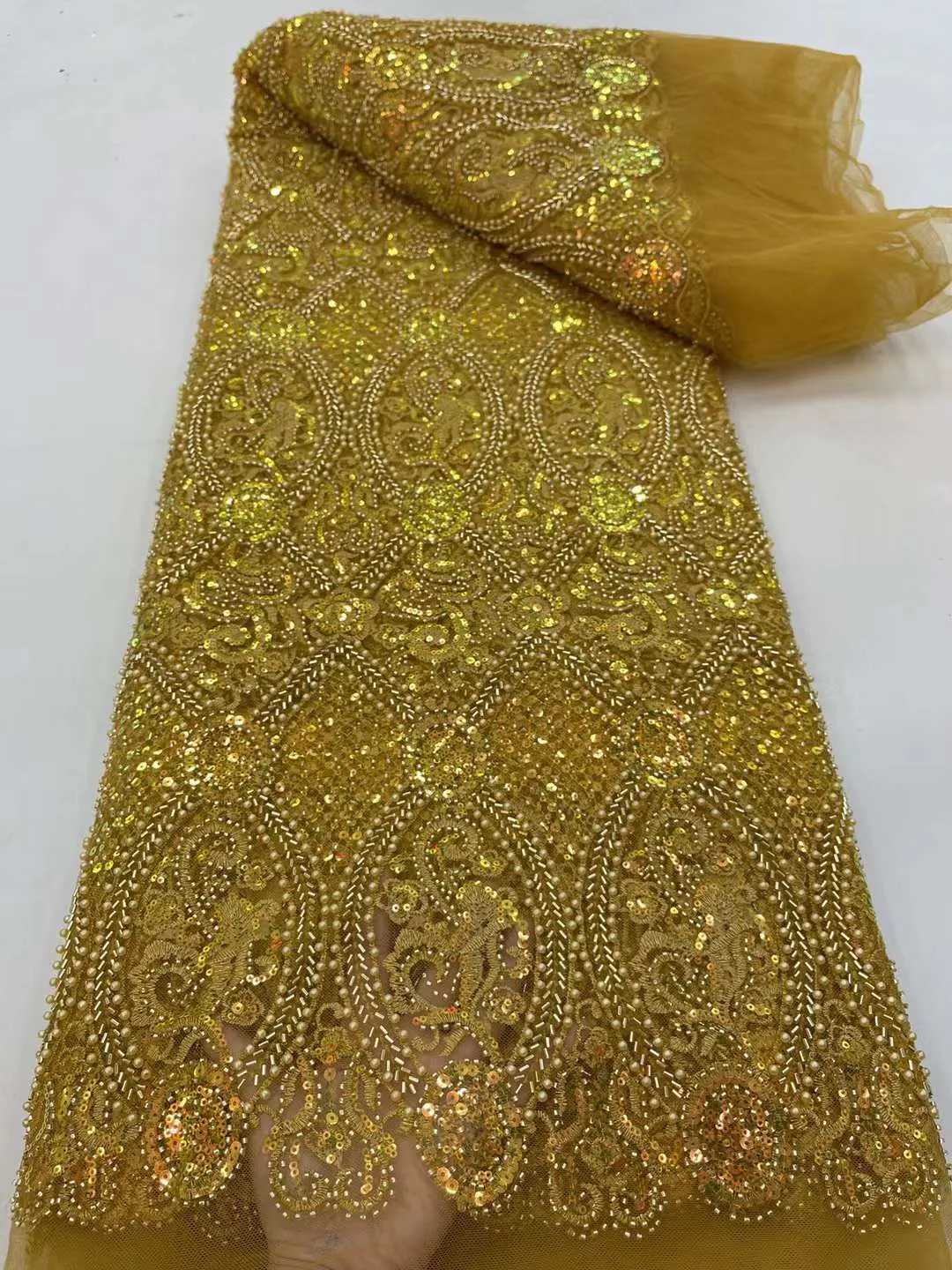 Luxurious African Groom Sequins Lace Fabric High Quality 2023 Heavy Beads Embroidery French Tulle Lace