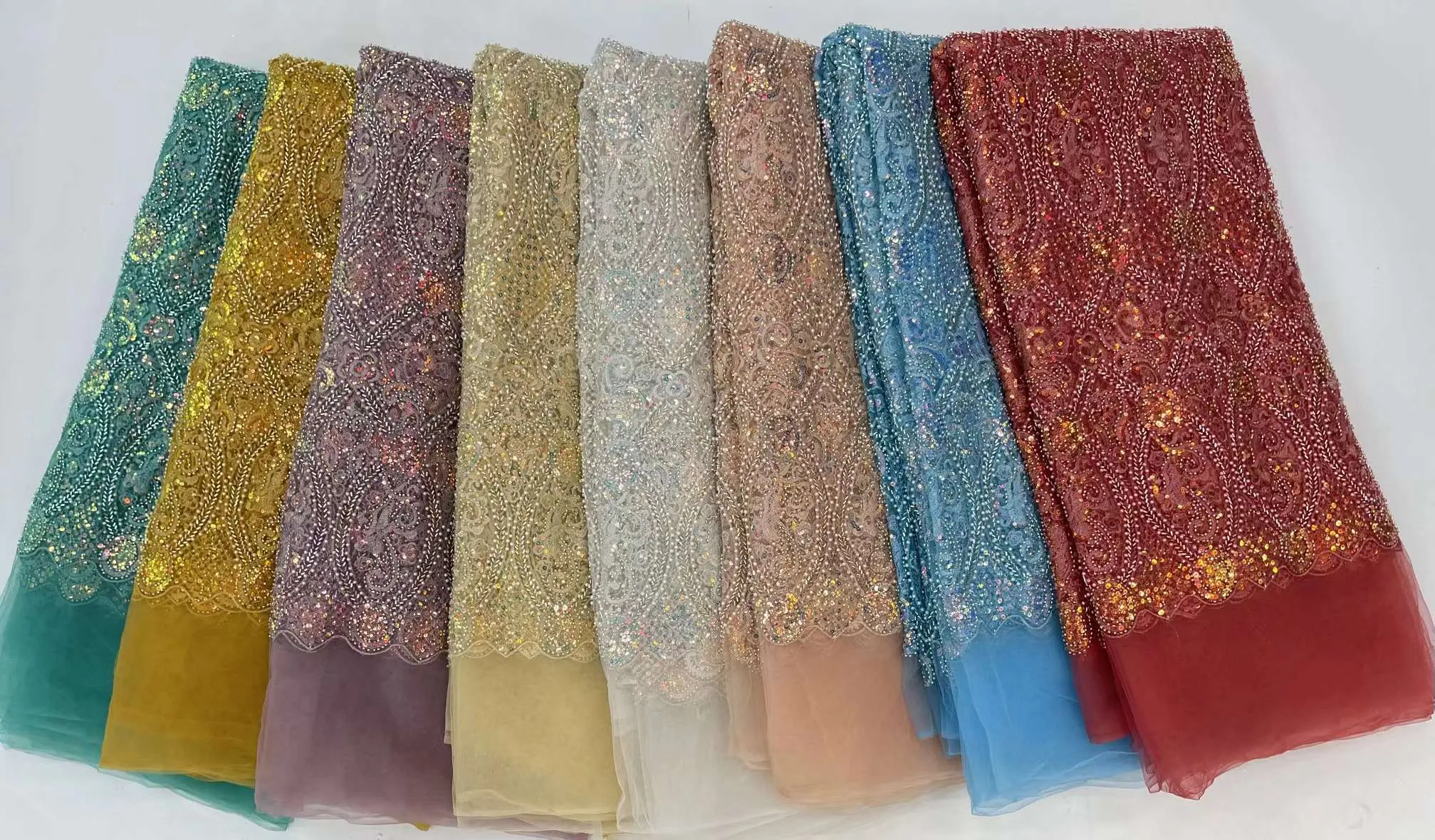 Luxurious African Groom Sequins Lace Fabric High Quality 2023 Heavy Beads Embroidery French Tulle Lace