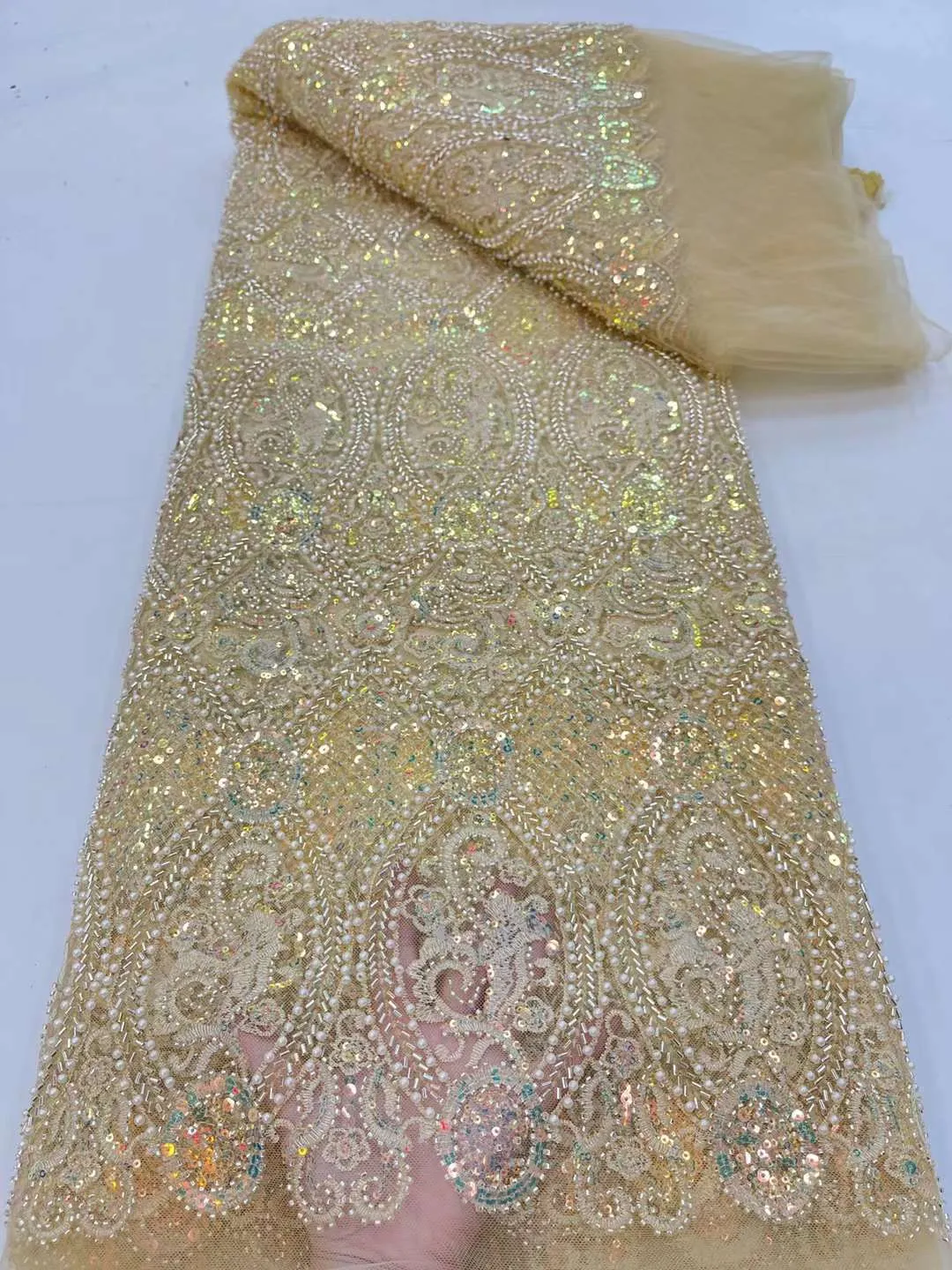 Luxurious African Groom Sequins Lace Fabric High Quality 2023 Heavy Beads Embroidery French Tulle Lace
