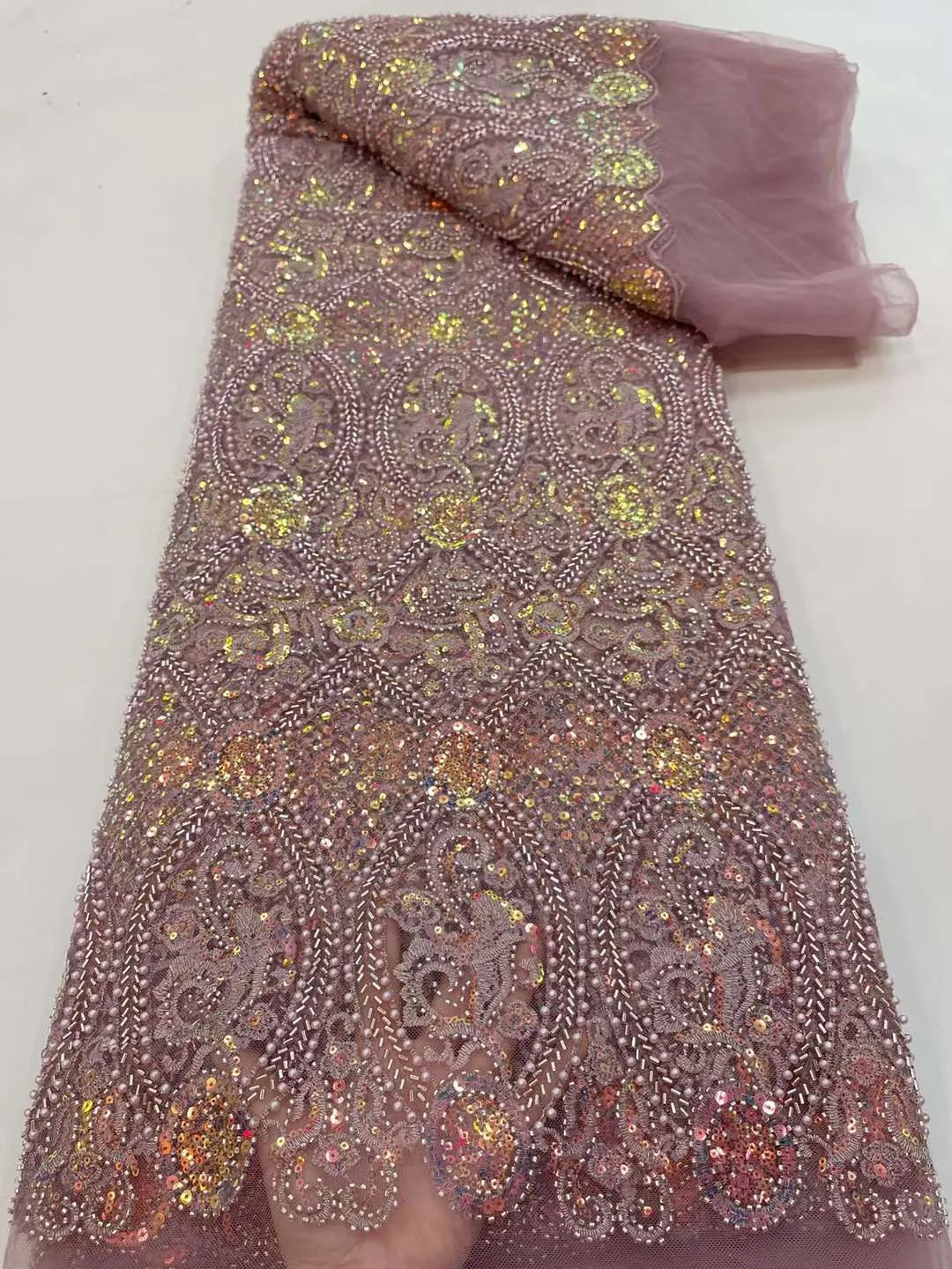 Luxurious African Groom Sequins Lace Fabric High Quality 2023 Heavy Beads Embroidery French Tulle Lace