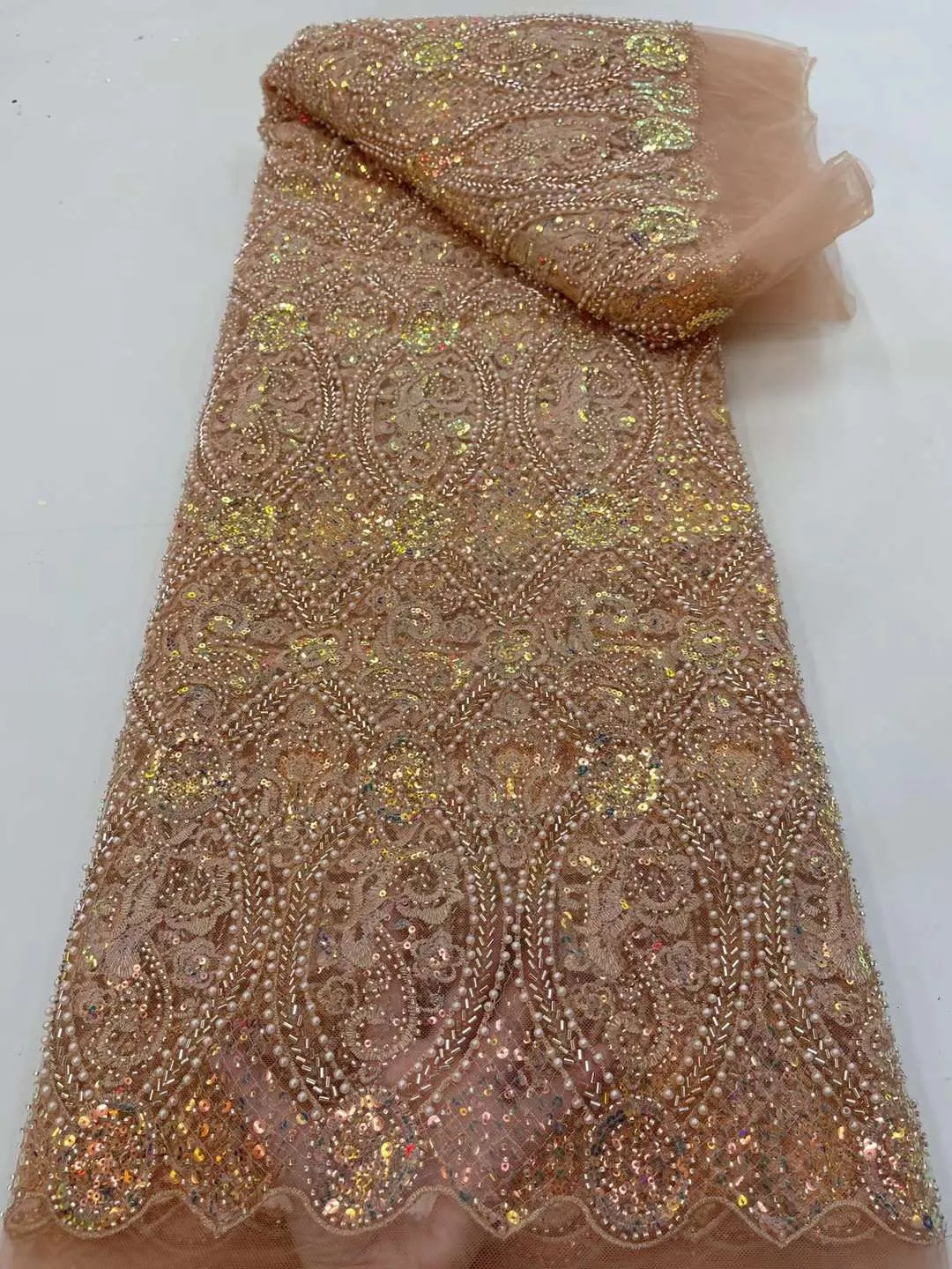 Luxurious African Groom Sequins Lace Fabric High Quality 2023 Heavy Beads Embroidery French Tulle Lace