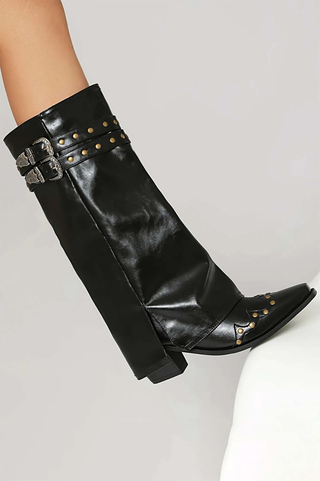 Mae - Studded Elegant Detail Woman's Mid Calf Boots