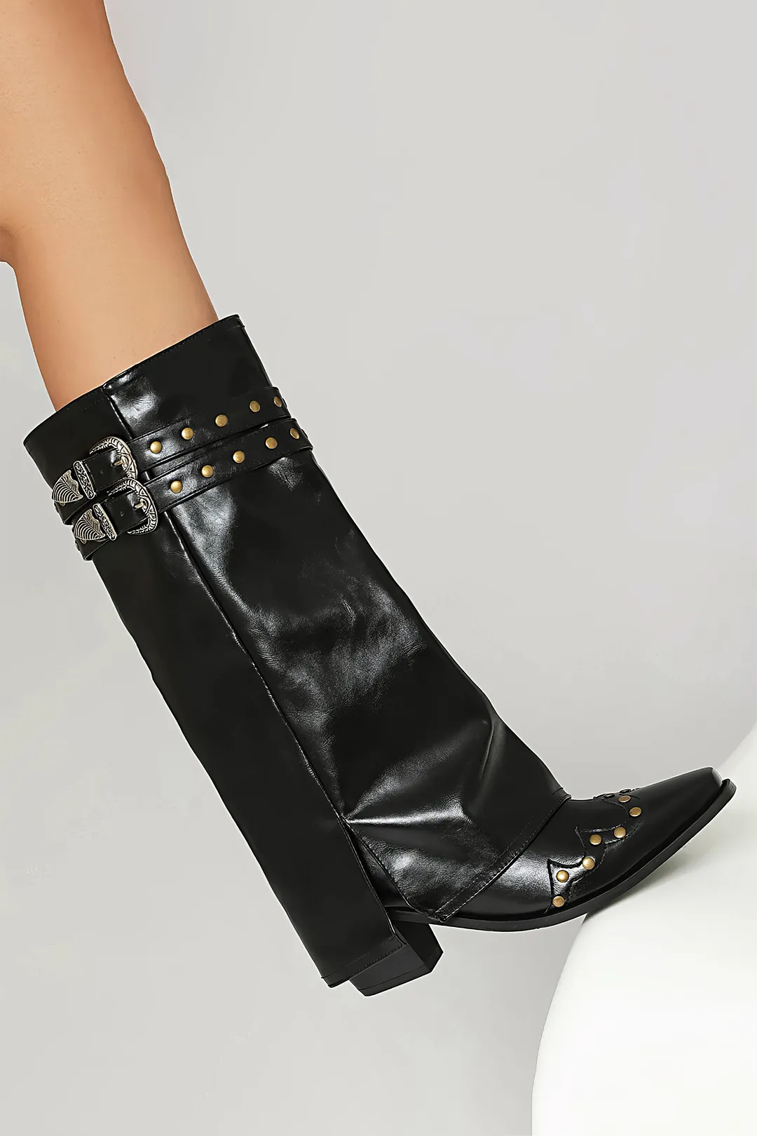 Mae - Studded Elegant Detail Woman's Mid Calf Boots