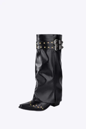 Mae - Studded Elegant Detail Woman's Mid Calf Boots