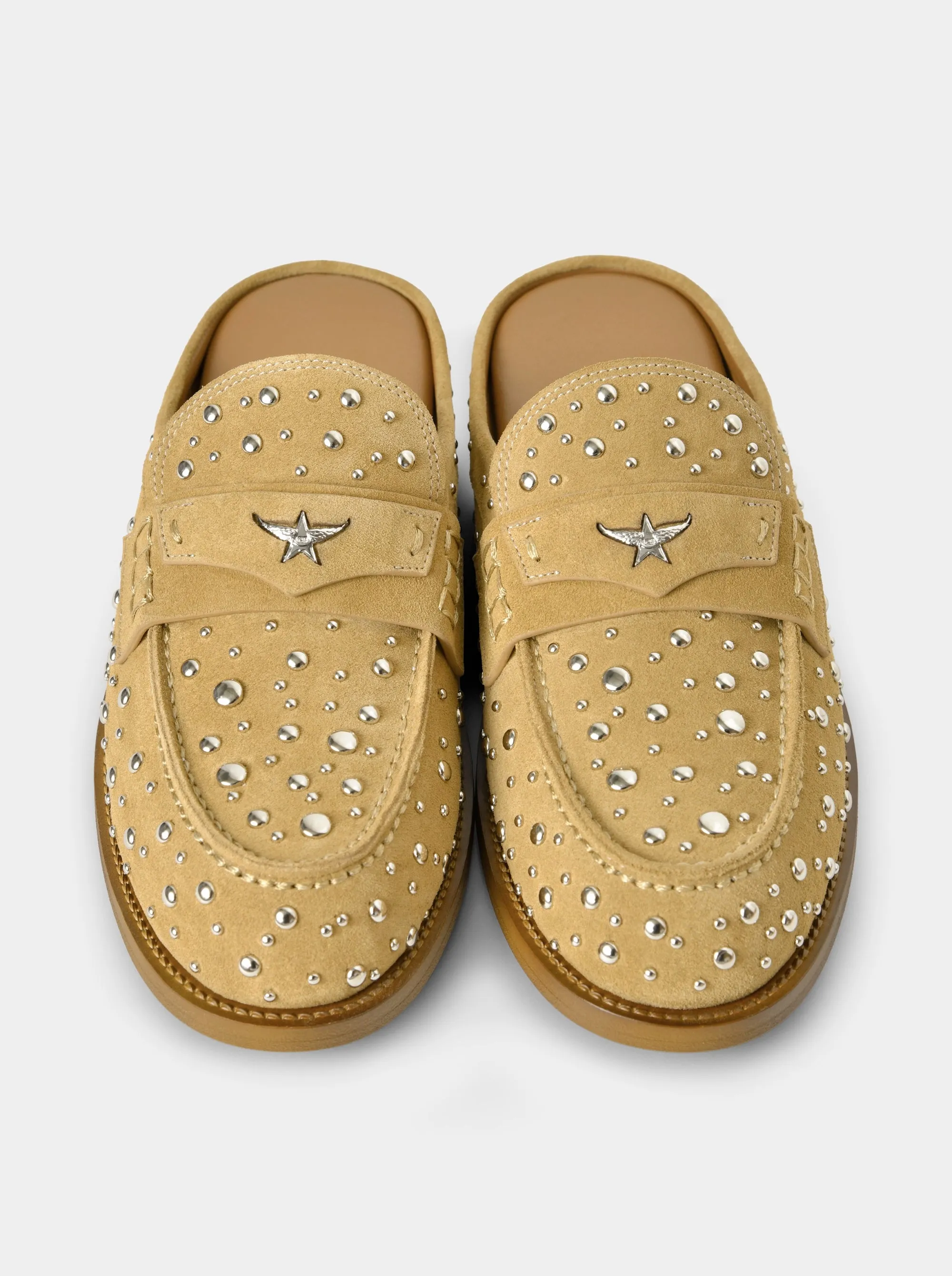 MAMO PING CAMEL SUEDE MULES SLIPPERS