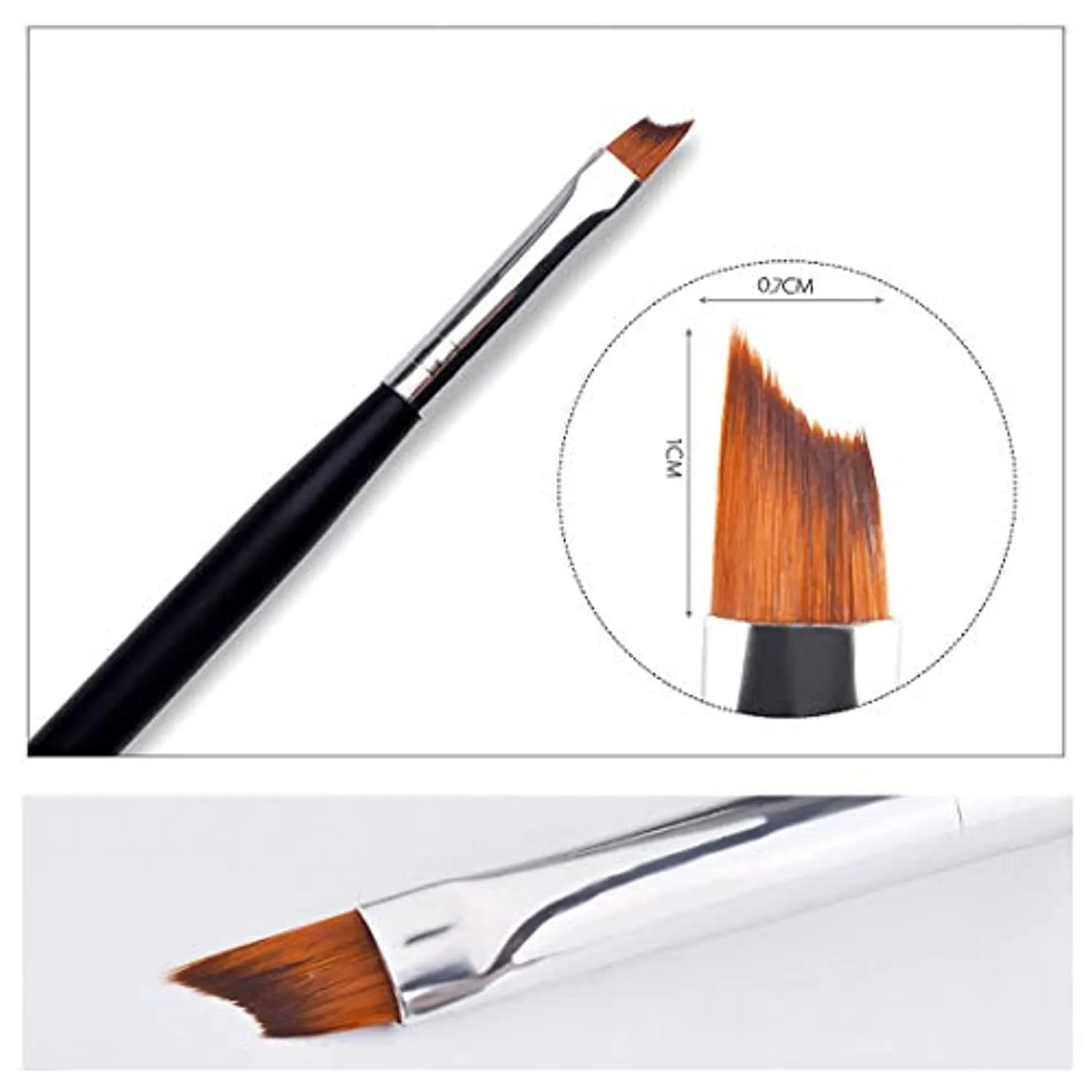 Oblique Head French Tip Nail Brush Black Handle UV Gel Acrylic Painting Drawing Pen Pack of 1