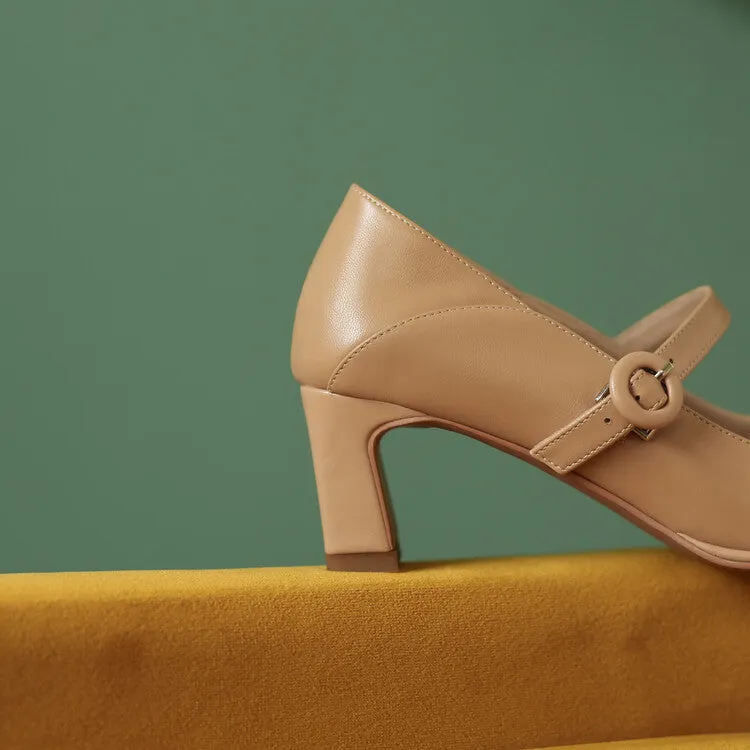 Off-White Beige Thin Block Heel Mary Jane Pumps #001101