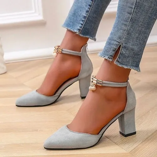 'Opal' Leather Ankle Strap Block Heels