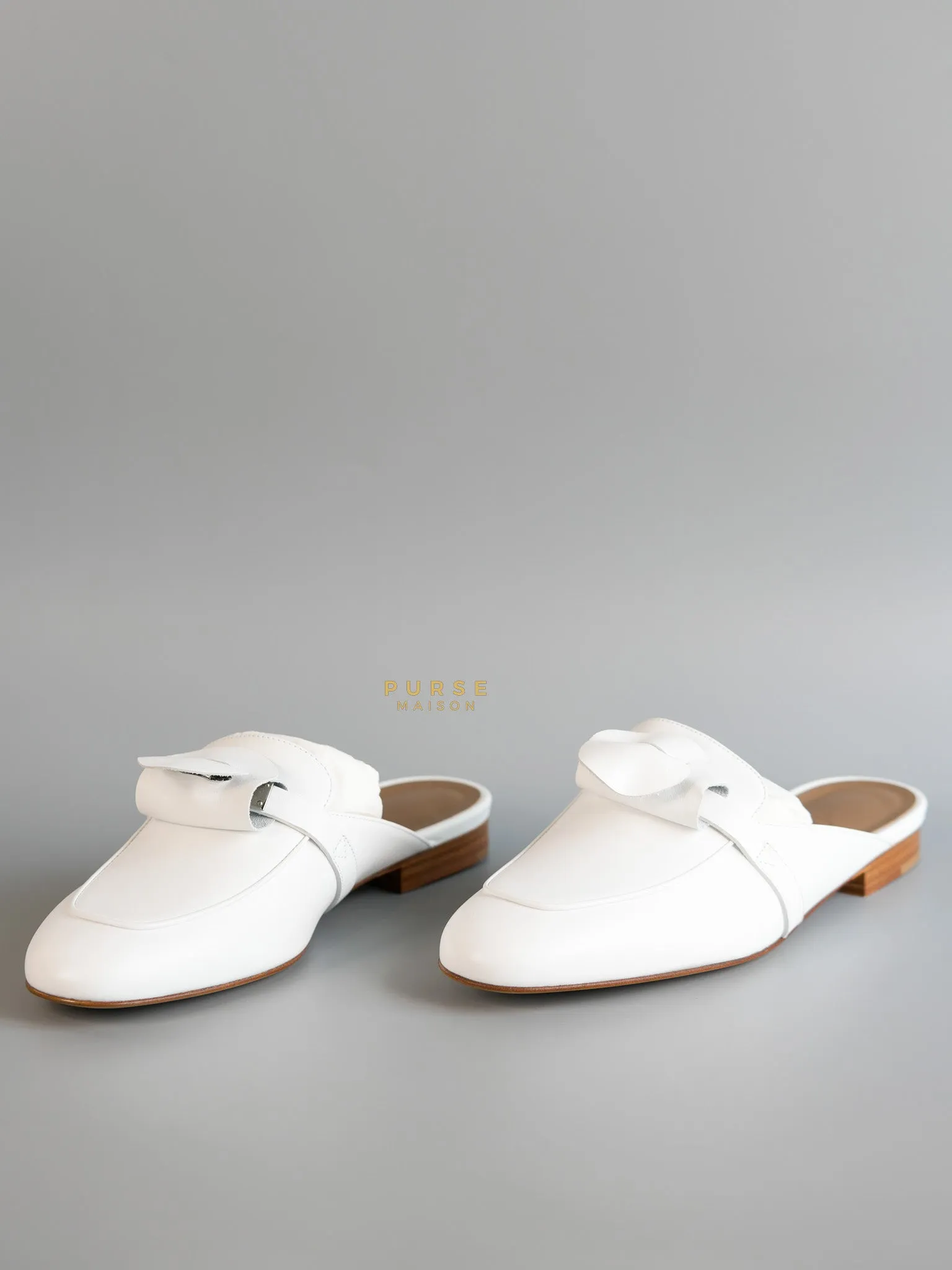 Oz White Leather Mules Palladium Hardware Size 37.5 EU (23.5 cm)