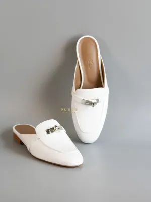 Oz White Leather Mules Palladium Hardware Size 37.5 EU (23.5 cm)