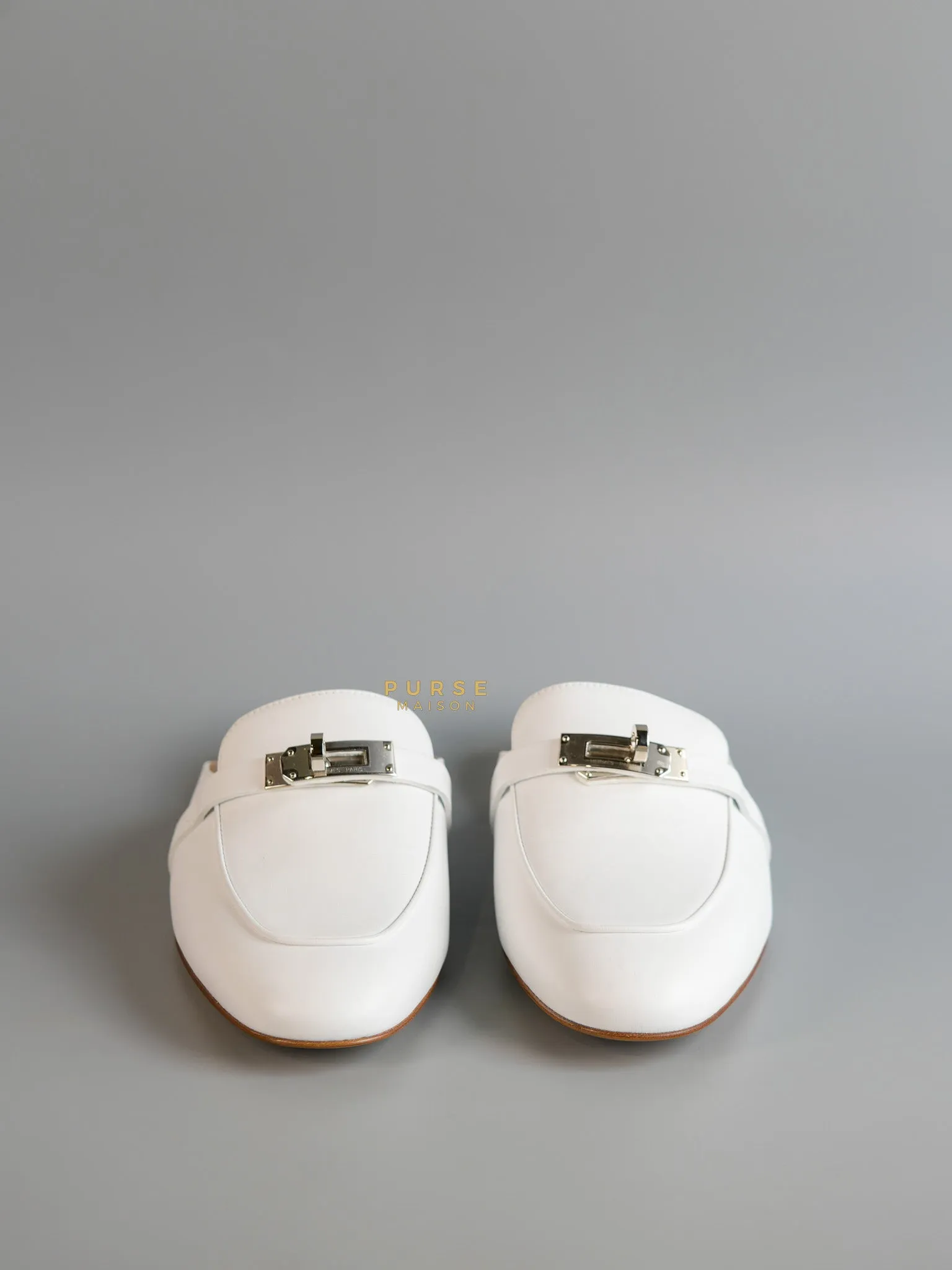 Oz White Leather Mules Palladium Hardware Size 37.5 EU (23.5 cm)