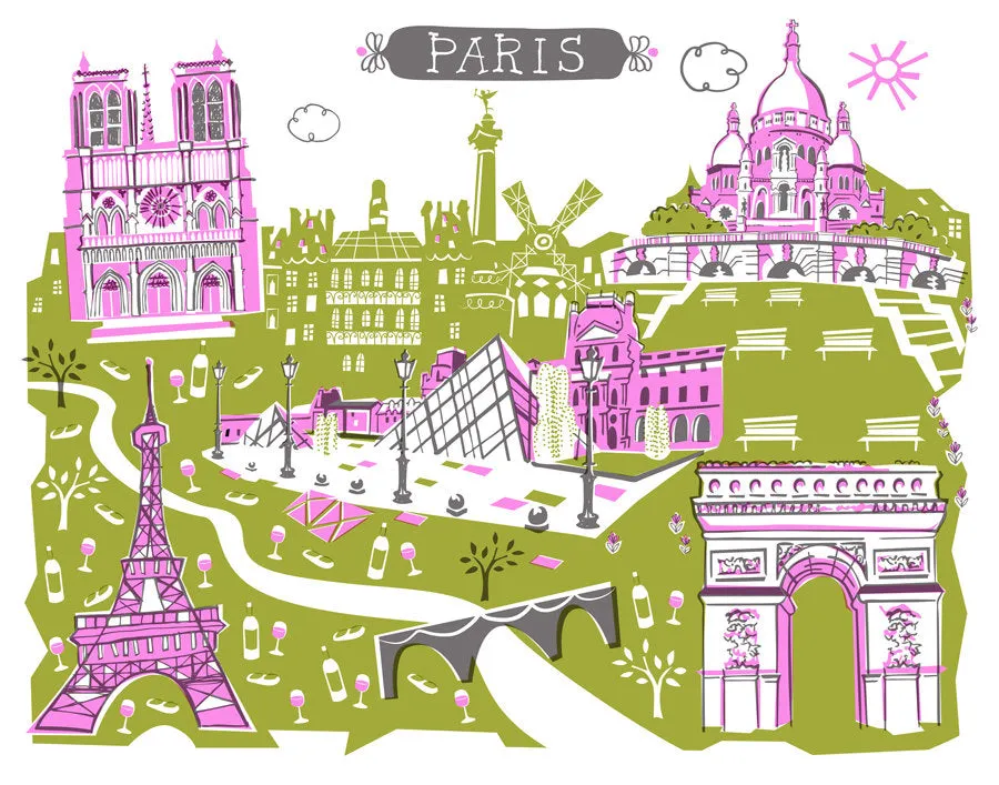 Paris France Wall Art-Custom City Illustration