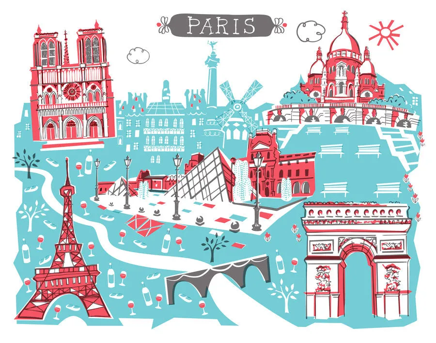 Paris France Wall Art-Custom City Illustration