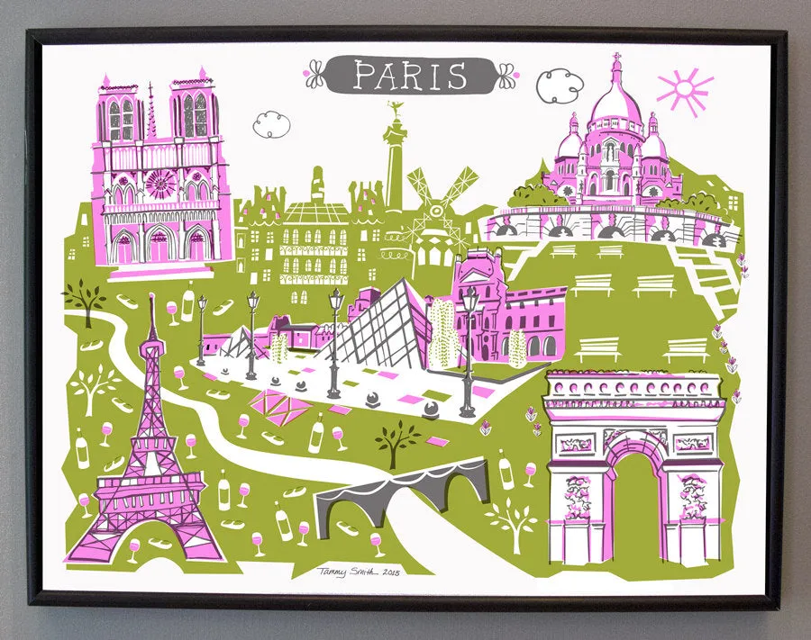 Paris France Wall Art-Custom City Illustration