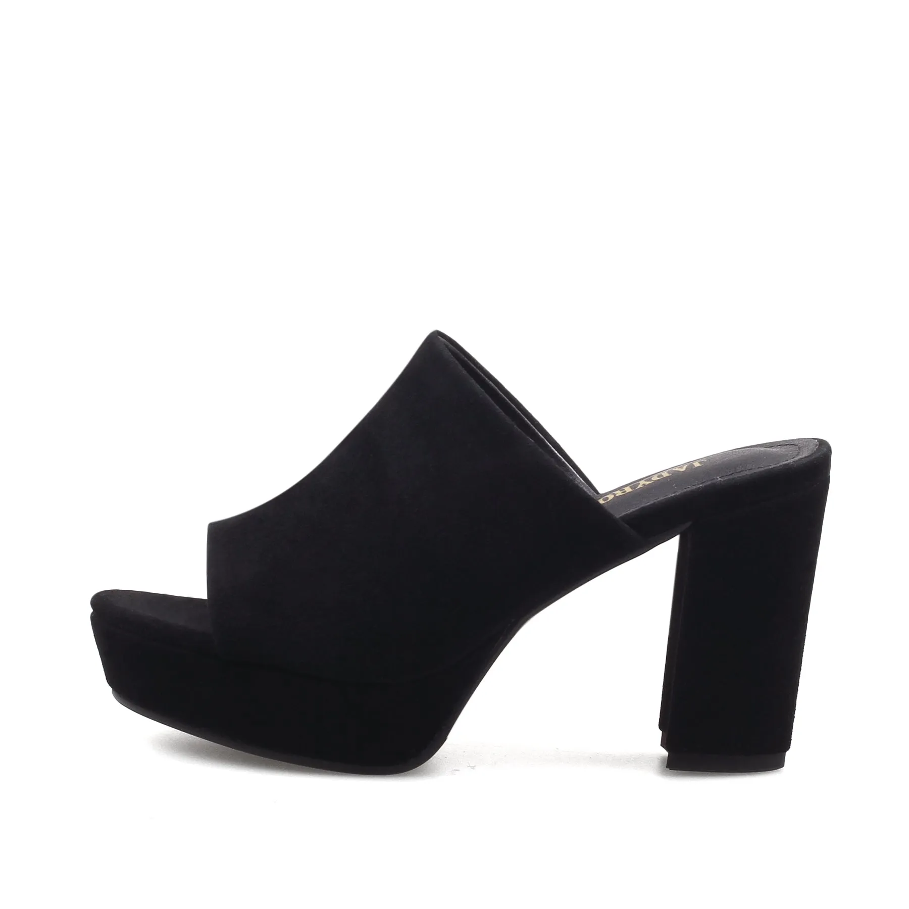 Peep Toe Leather Platform Mule - Black
