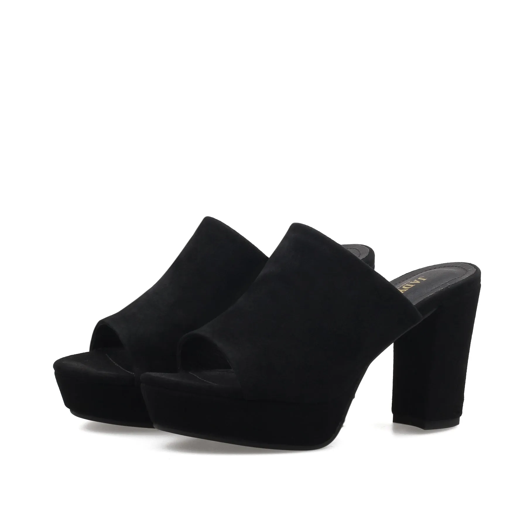 Peep Toe Leather Platform Mule - Black